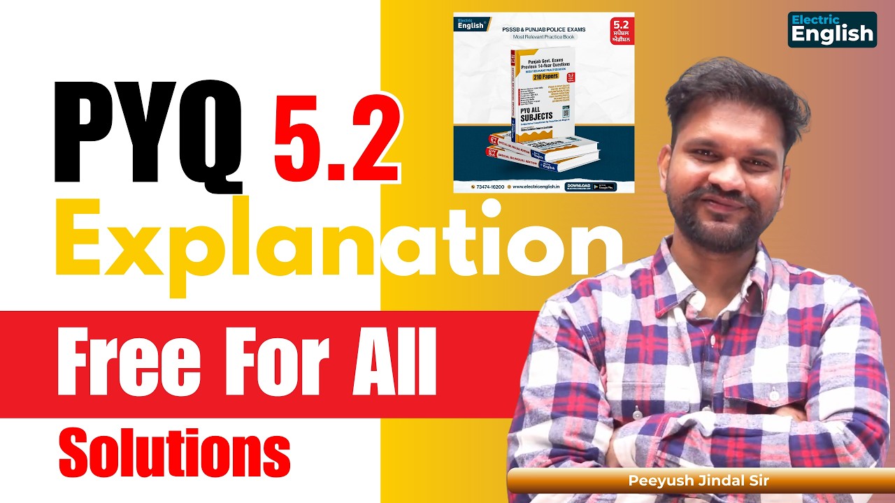 Electric English PYQ 5.2 Solutions Explanation PDF Free✅Excise Inspector/Chandigarh Admin/Constable