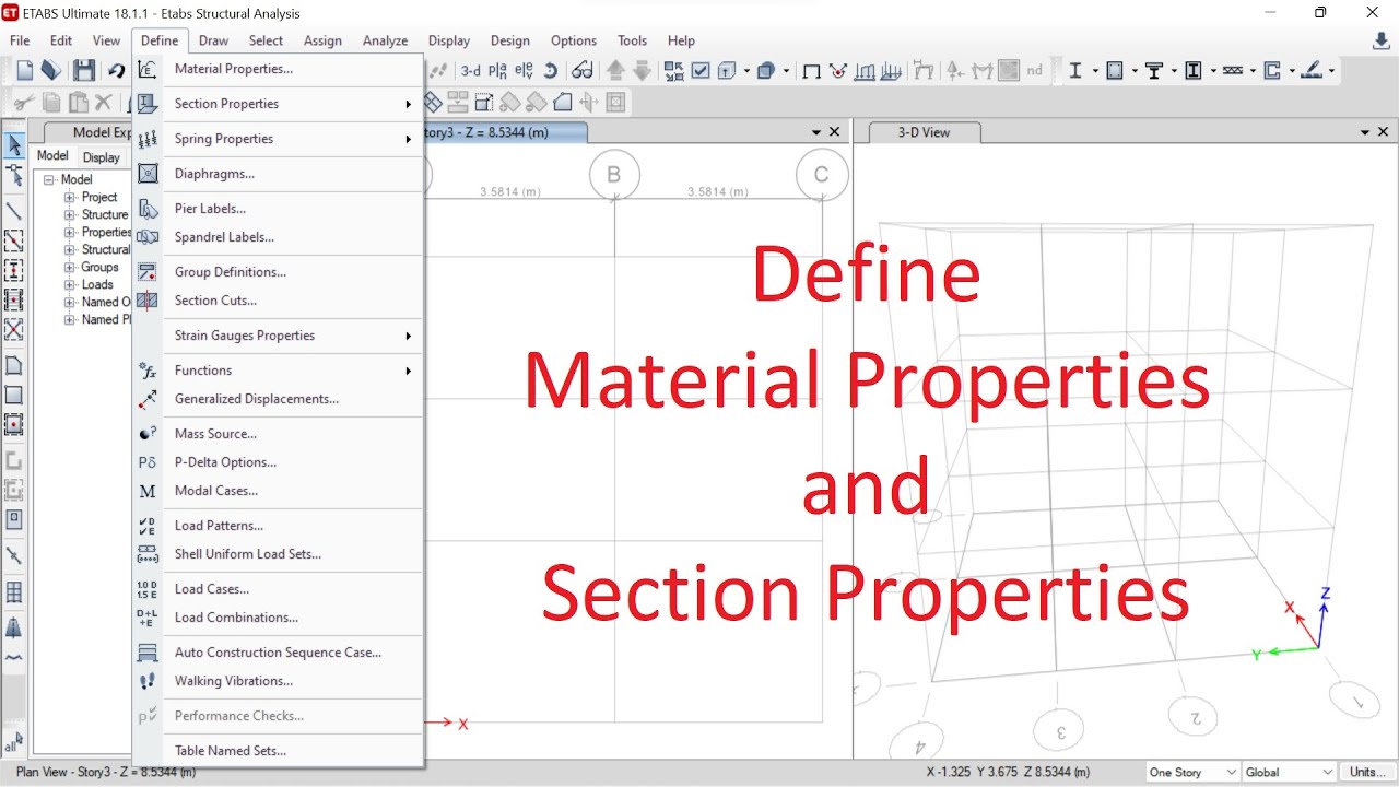 ETABS: Define Material Properties and Section Properties