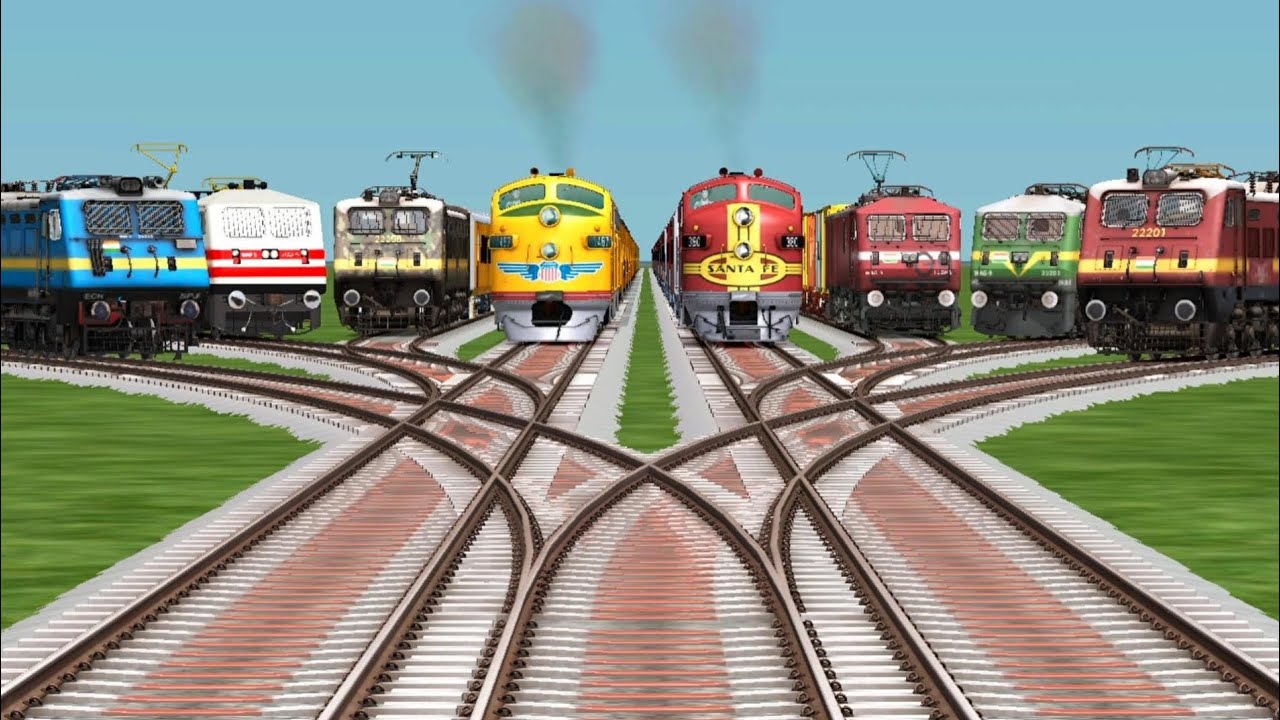 8 Indian Express Crossing By Curved Railroad Crossing Tracks  || Train Gameplay || Train Simulators 