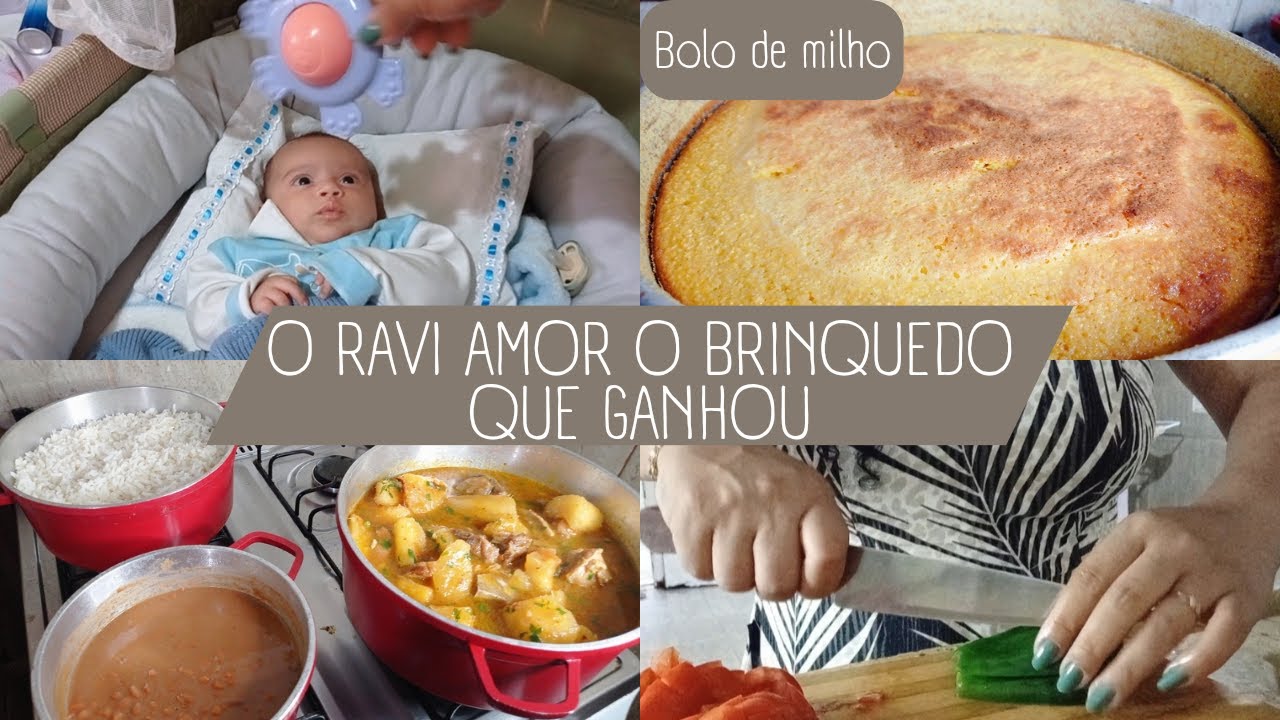 Fiz vaca atolada para a janta) bolo de milho de latinha) recebido de brinquedo e roupa para o Ravi)