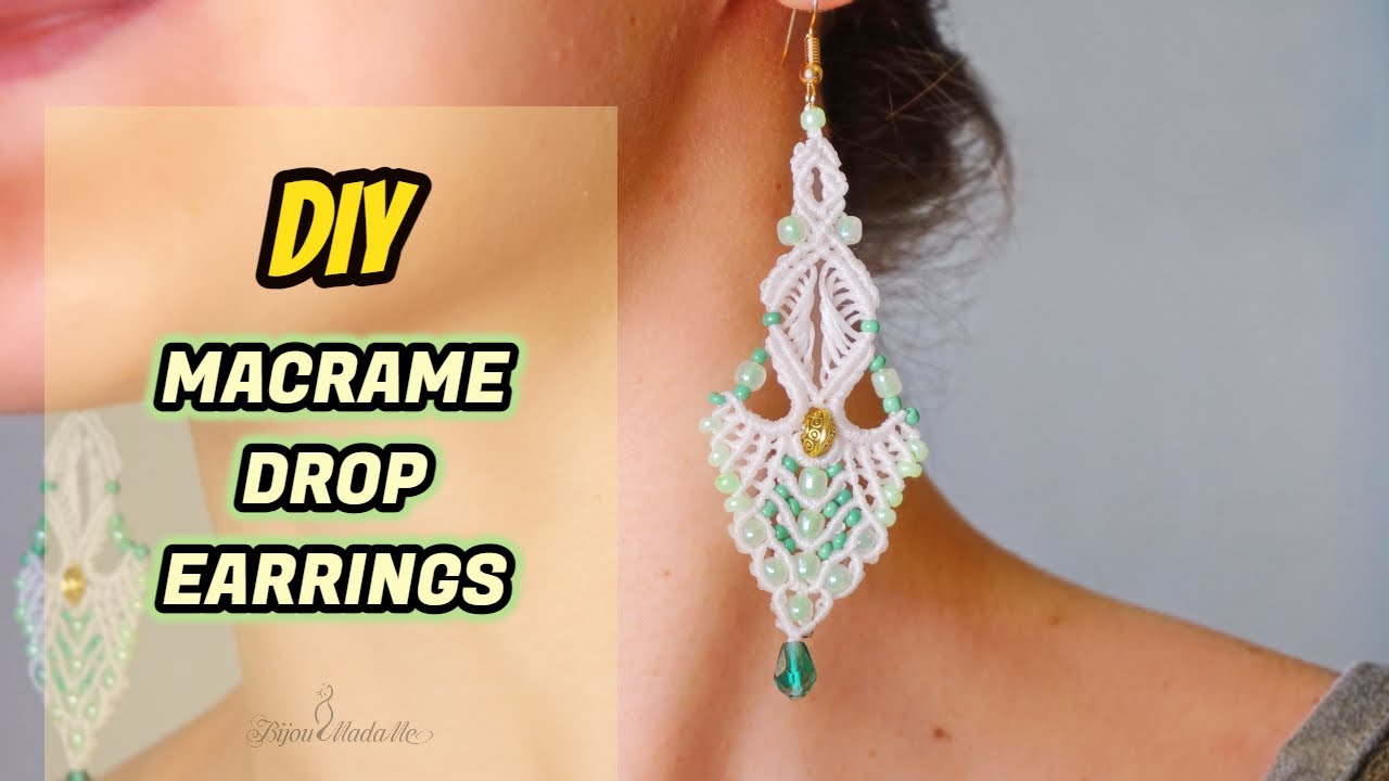 DIY elegant macrame drop earrings | How to make macrame earrings with beads