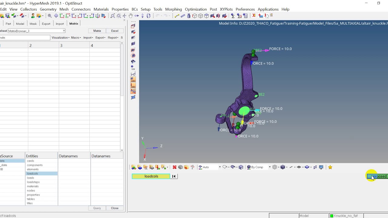 Matrix Browser to setup multiaxial fatigue analysis