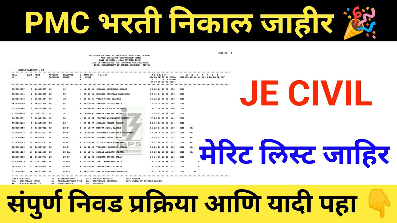 PMC भरती 2022  JE CIVIL RESULT DECLARED || PMC CIVIL merit list released || PMC exam result  update