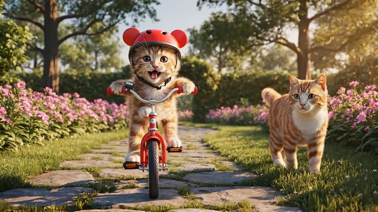 Cute Kitten Riding a Bike – Adorable Cat Video 🐱🚴‍♂️