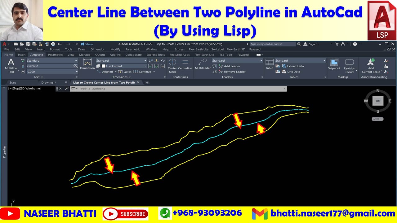 Create Center line from two Polyline in AutoCad By Using Lisp