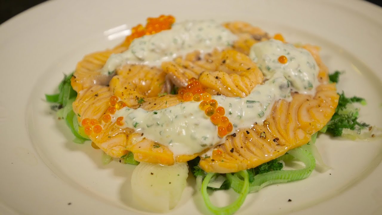 Zalm uit de oven met prei en crème