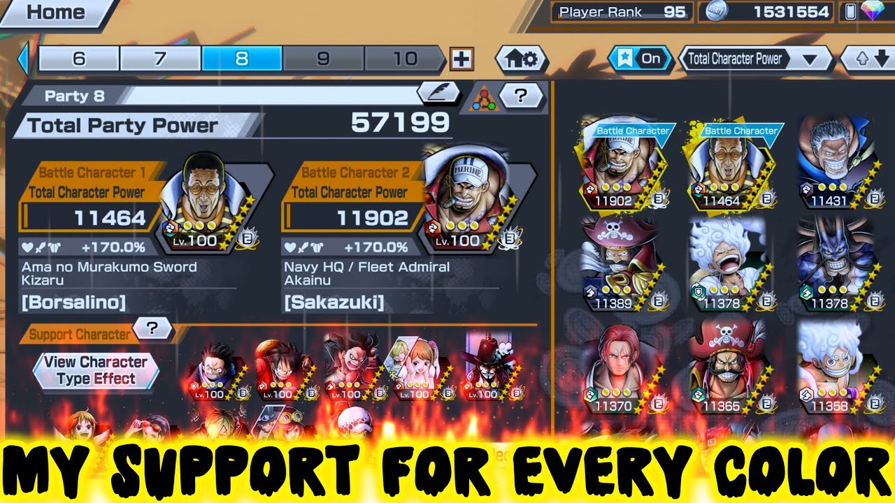 My Support party for every color In One Piece Bounty Rush (170%💀) | OPBR Guide