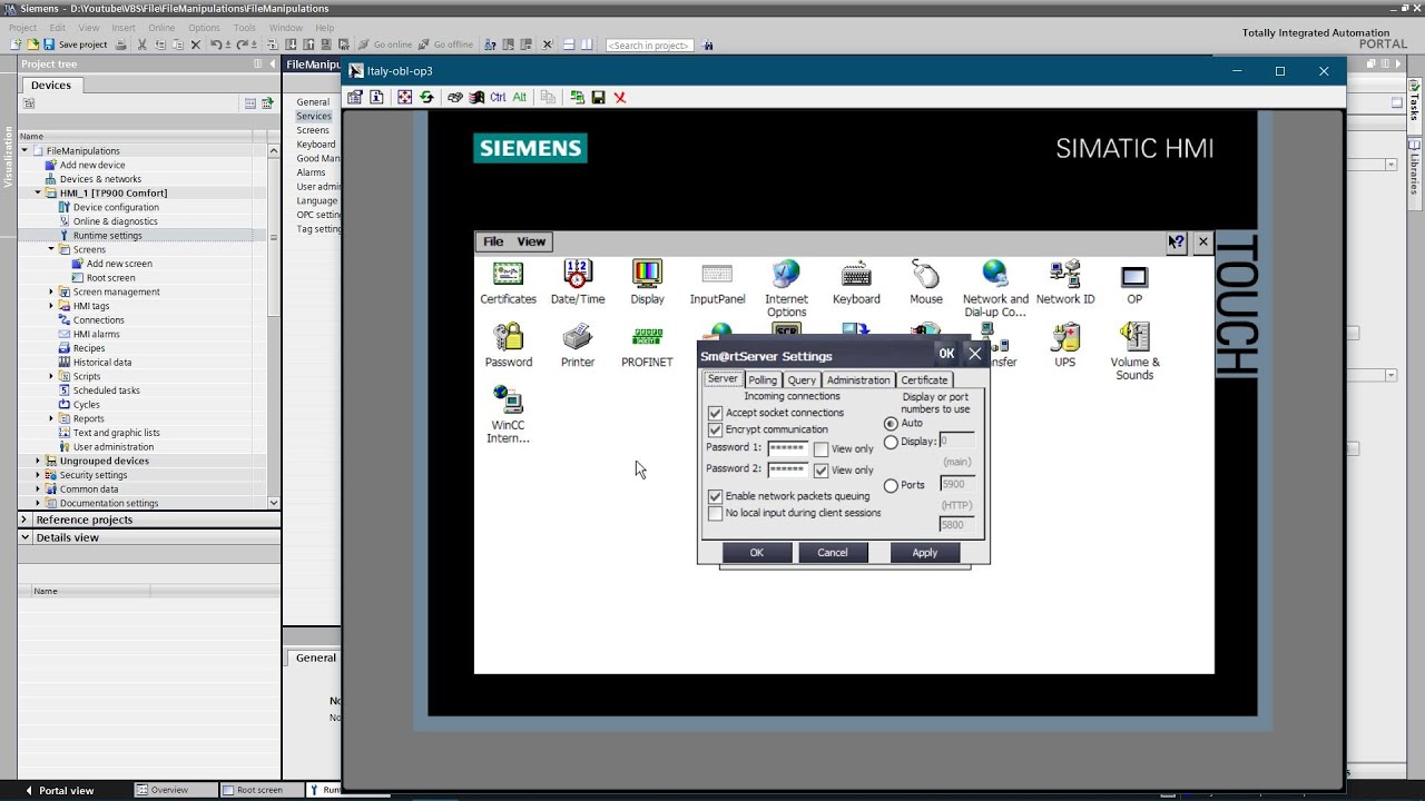 TIA Portal Sm@rtServer: Comfort panel control via smart server