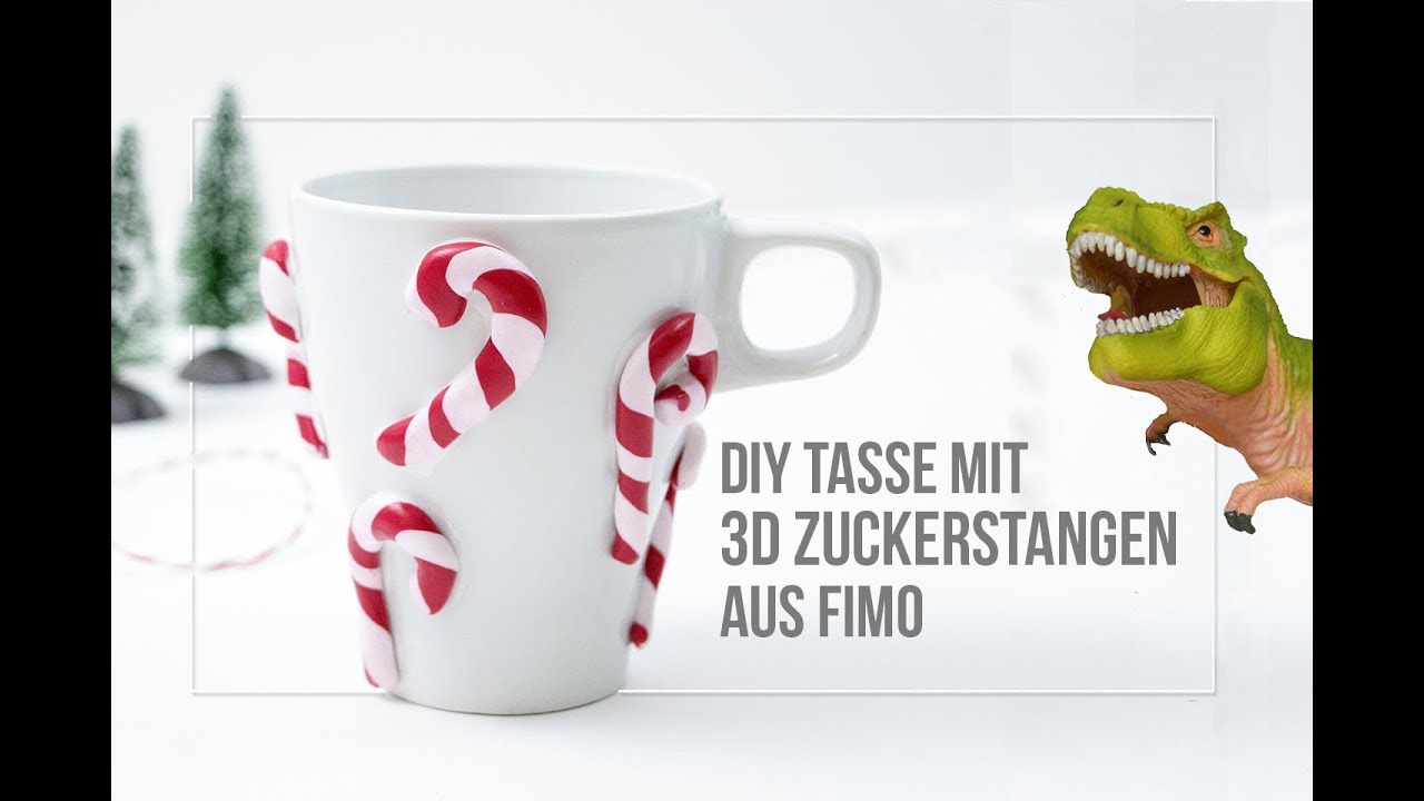 DIY Tasse mit selbstgemachten Fimo Zuckerstangen dekorieren | Geschenkidee
