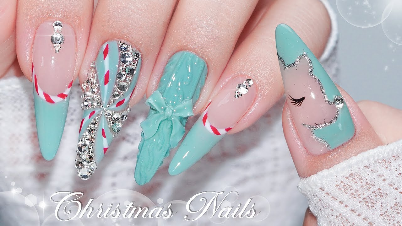 Nail ASMR | Candy Cane & Sweater Nails🎄Christmas Nails ideas in 2025 | Nail Extension | Self Nails