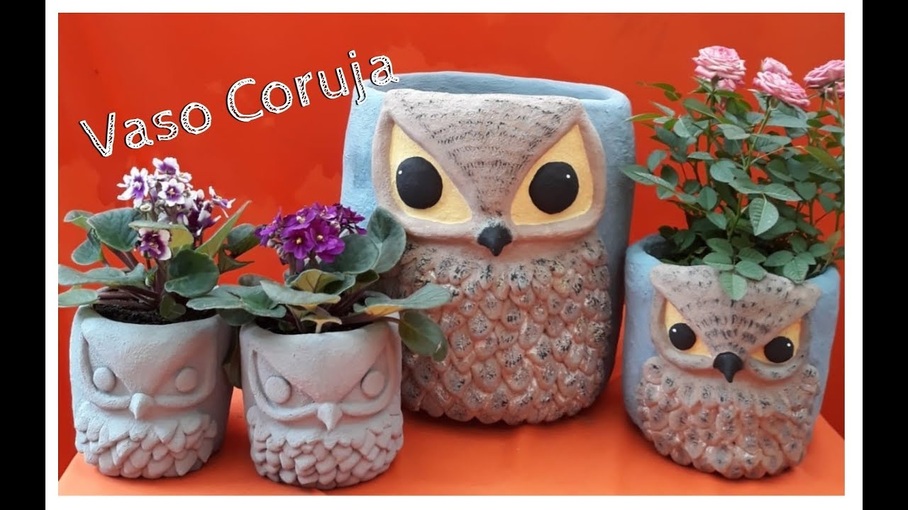DIY- RECICLE SEMPRE ! Como Fazer Vasos Coruja de Cimento