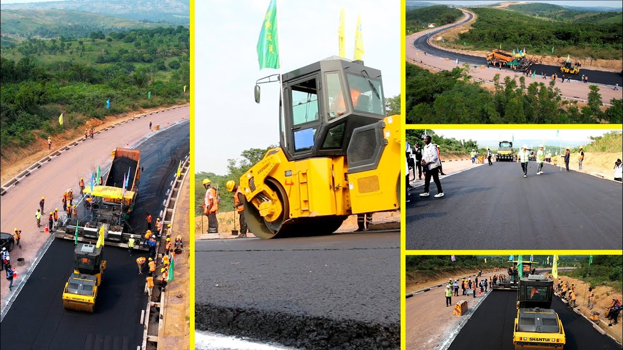 ROCADES DE KINSHASA / NOUVELLE PHASE : DÉBUT DE L'ASPHALTAGE (COUCHE DE ROULEMENT) AU PK+13 SUR 5KM