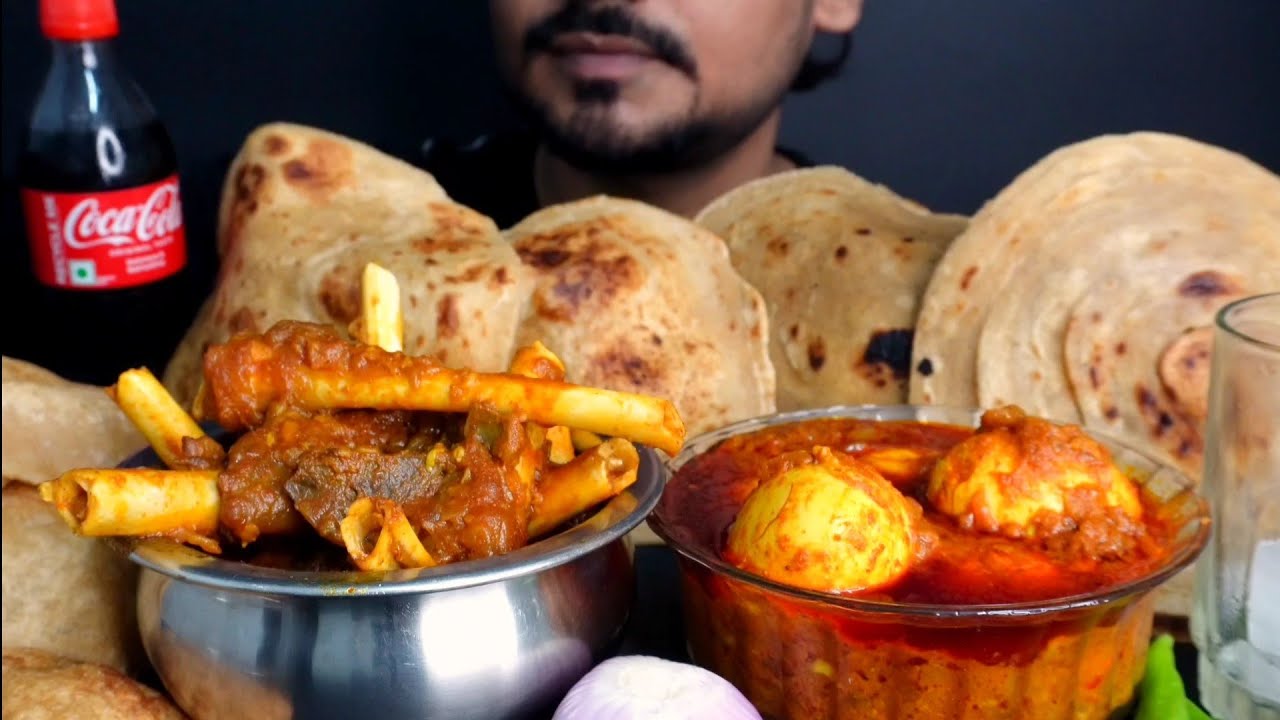 Eating spicy Mutton nalli,egg curry lachha paratha, Paratha,puri eating mukbang video 