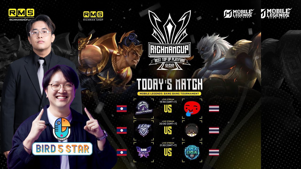 🔴LIVE ถ่ายทอดสด MLBB Richman cup ทีมไทย ลาว และเมียนมาร์ รอบ Play offs 16 ทีม ต่อครับ