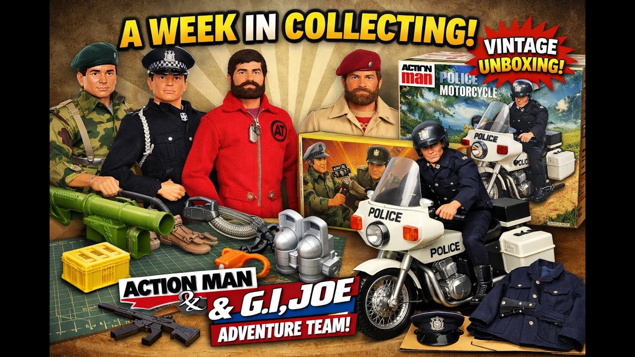 Фигурка Action Man GI Joe, напечатанная на 3D-принтере, и полицейский мотоцикл и форма 1978 года.