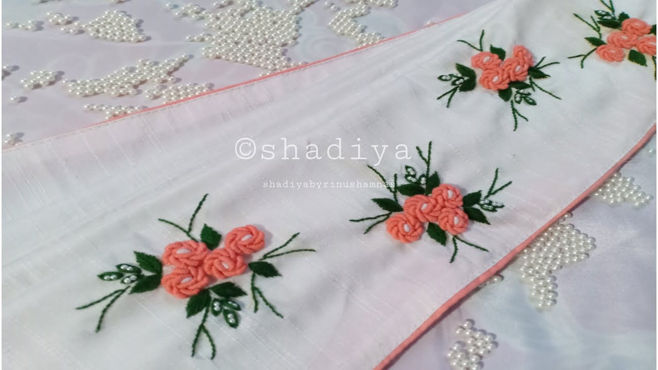 Beautiful hand embroidery bullion rose design for saree border|handwork saree designb