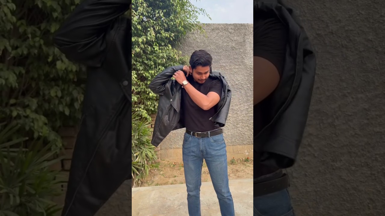 Styling black leather jacket.              