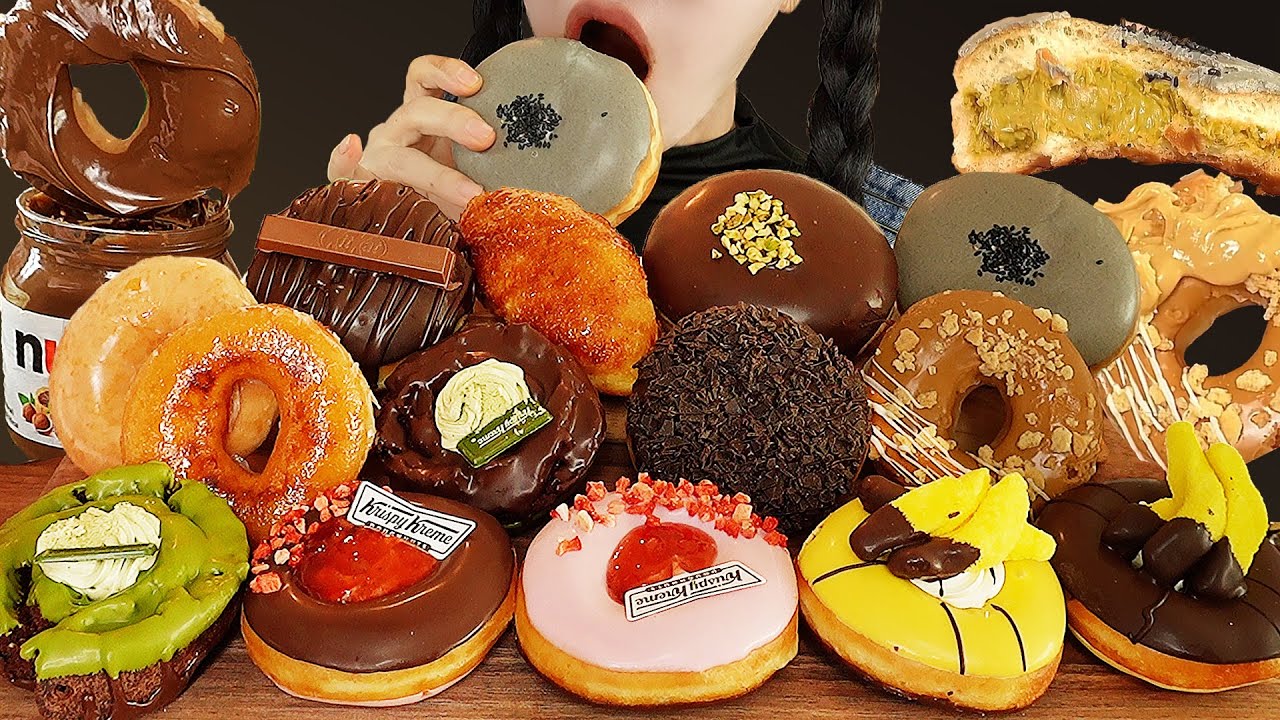 SUB)ASMR🍩Krispy Kreme Donut VS Dunkin Donuts🍩#DonutMukbang#DubaiChocoDonut#DessertMukbang