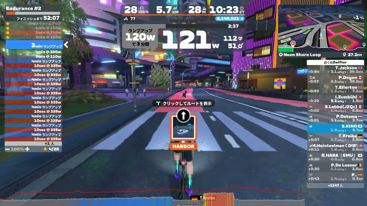 【2026/2/25/水曜日ZWIFTワークアウト】Endurance#2。60回転以下。