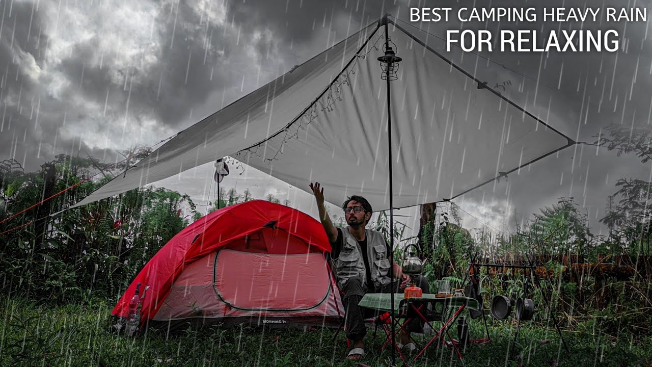 SOLO CAMPING HEAVY RAIN - BEST CAMPING WITH NON STOP HEAVY RAIN FOR RELAXING - ASMR