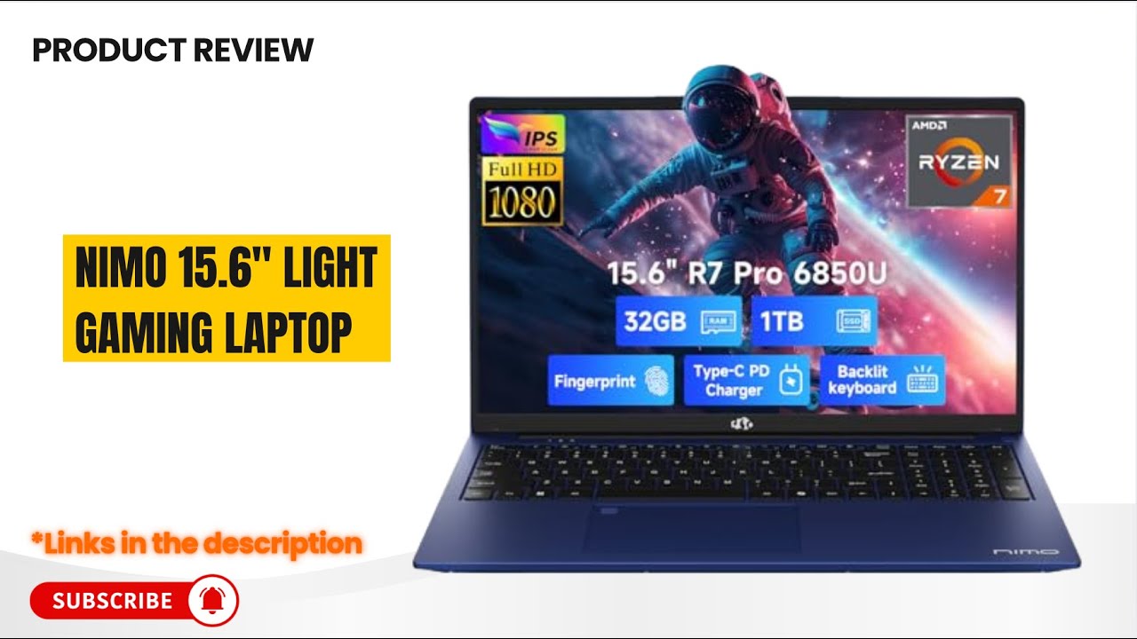 Recenzja lekkiego laptopa do gier NIMO 15,6 cala | Ryzen 7 Pro 6850U, Radeon 680M, 32 GB RAM, 1 T...