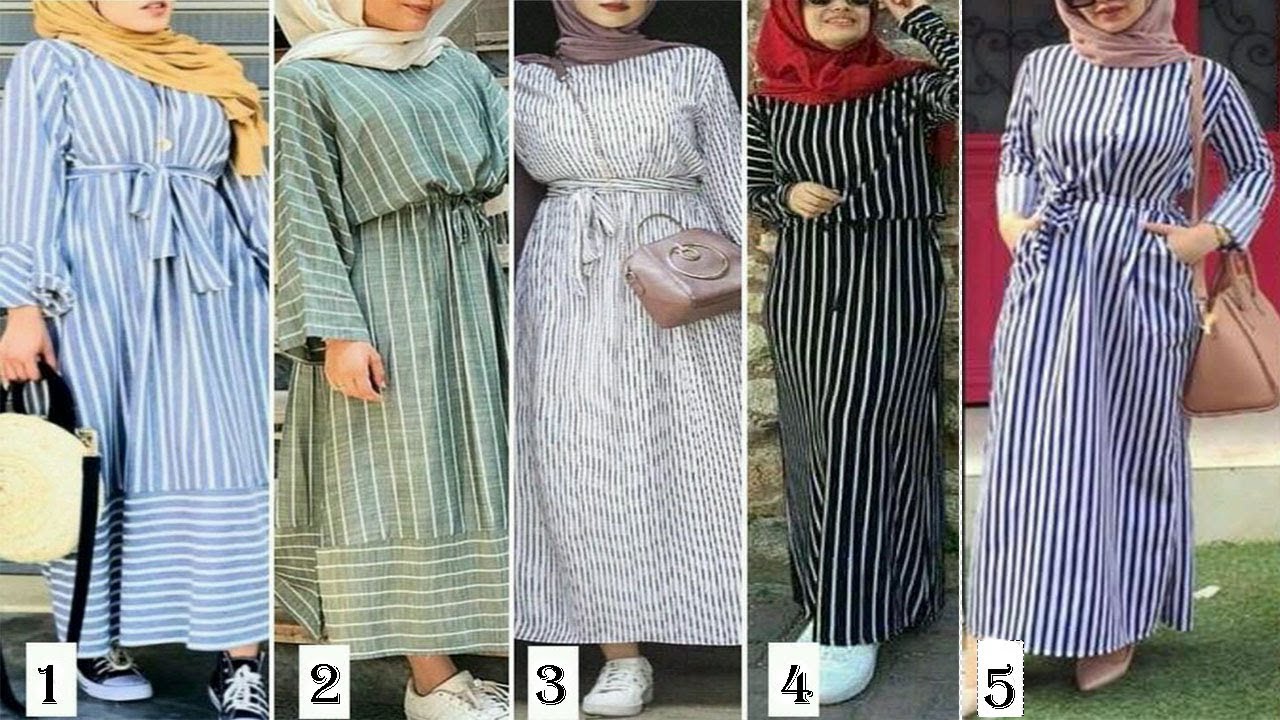 عودة موضة فساتين مخططة مرة أخرى للمحجبات ستايلات جميلة وراقية 2019 LOOKBOOK HIJAB