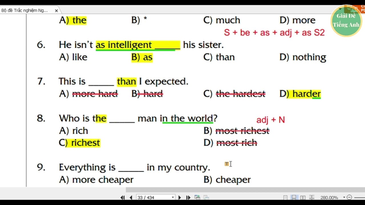 [36] - Bậc A2 - Test 6 - So sánh hơn, bằng - Đại từ quan hệ - Tính từ