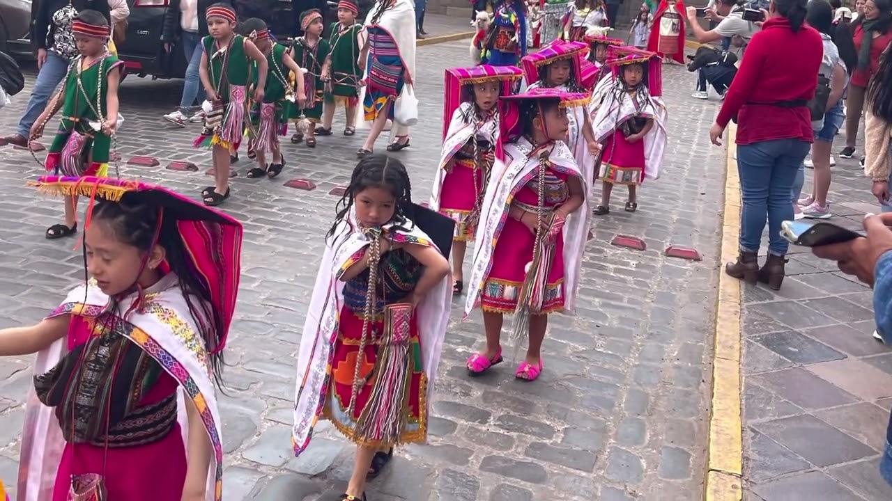 Peruvian Children Parade in Colorful, Traditional Costumes