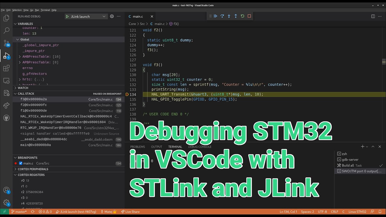 Отладка STM32 в VSCODE с помощью stlink и jlink | ВИДЕО 45