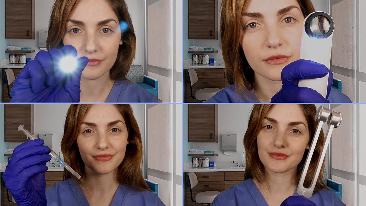 ASMR-доктор | 4 медицинских осмотра за 30 минут (черепные нервы, дерматолог, вакцины, осмотр ушей)