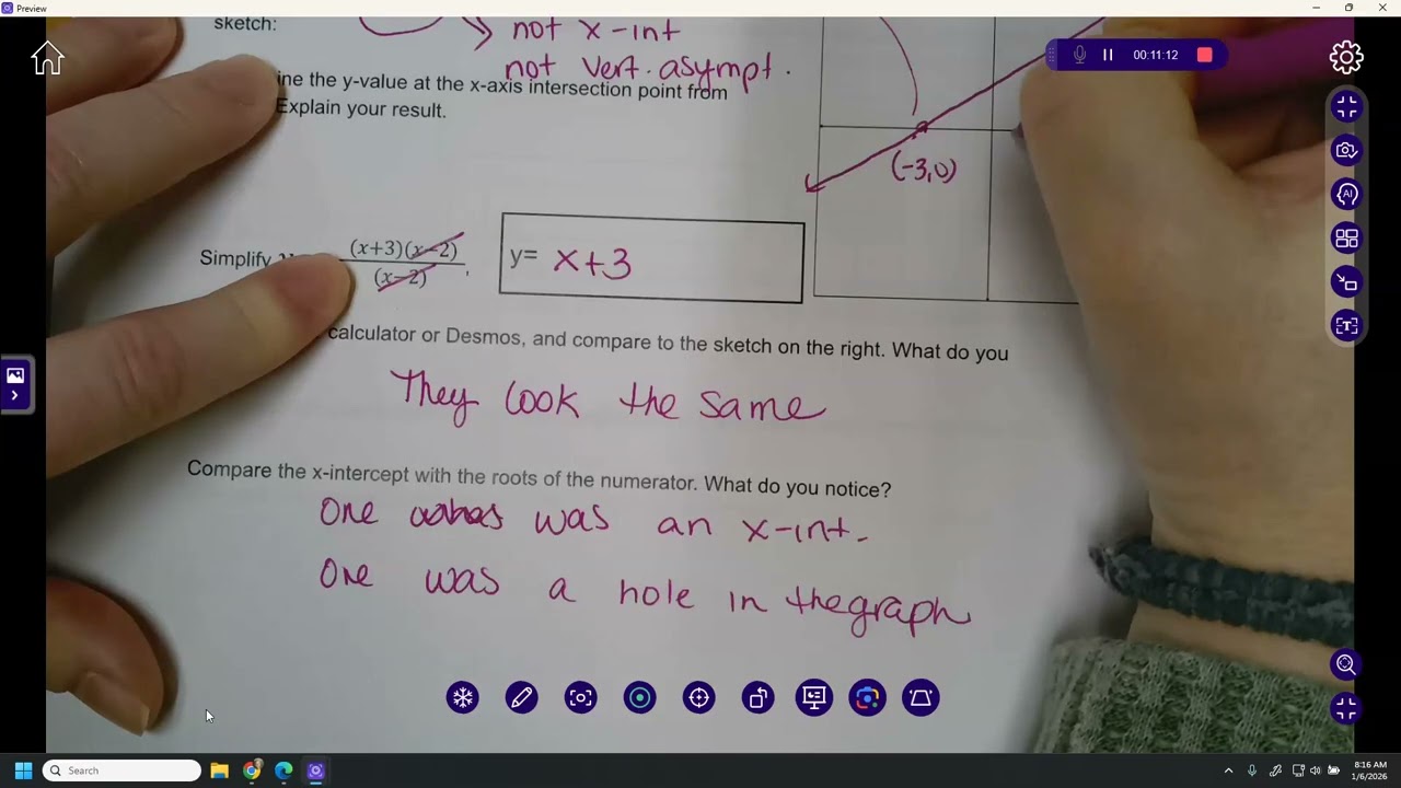 Algebra 2 4-2 Graphs of Rational Functions Removable Discontinuities