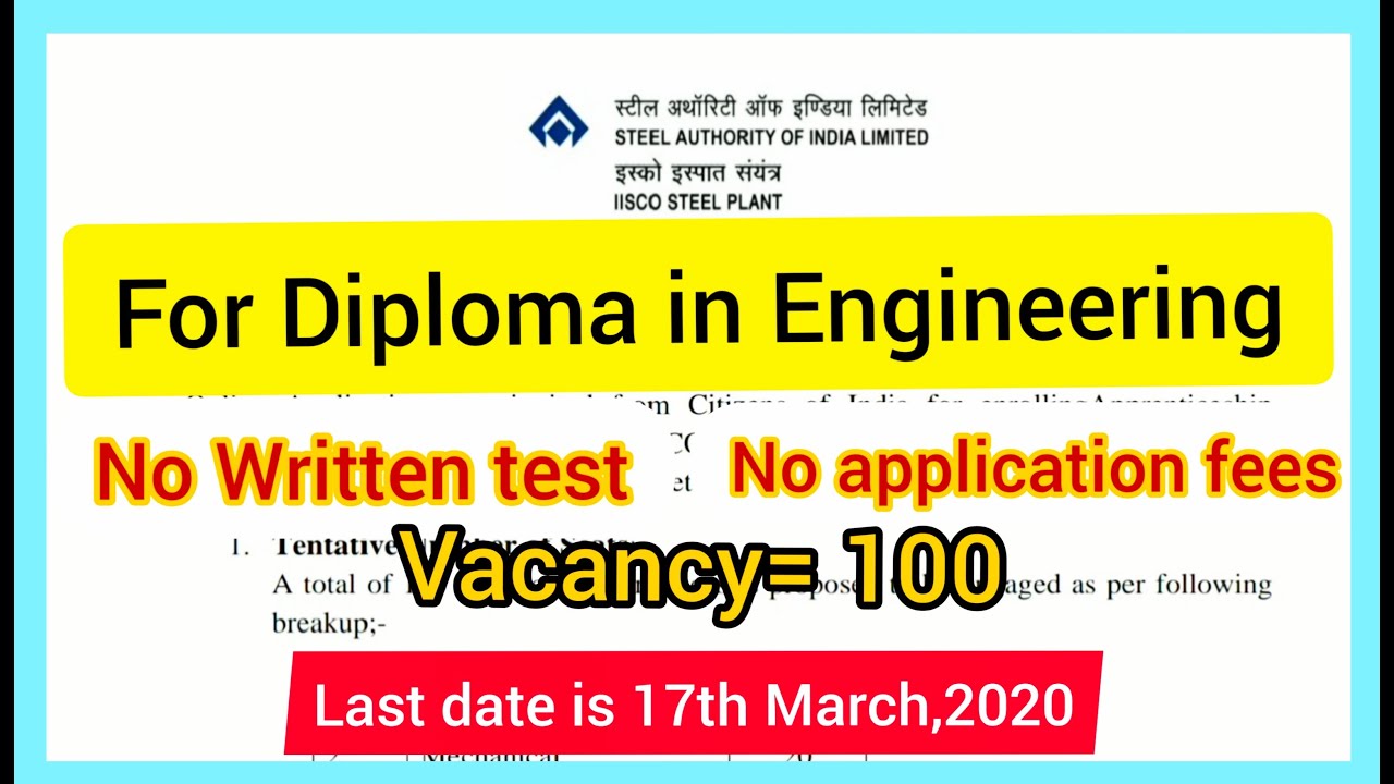 Steel Authority of India Ltd (SAIL) Recruitment 2020 | Job for Diploma Engineers