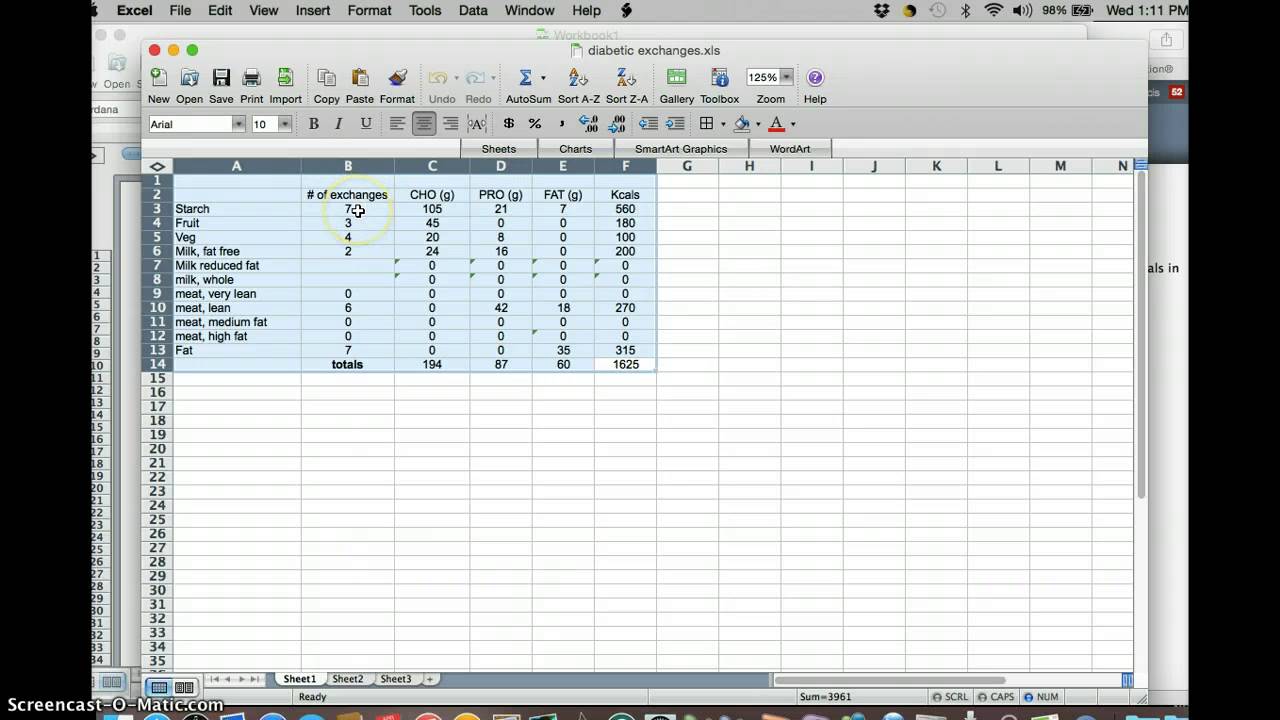 Diabetic Diets math practice- Using the exchange lists