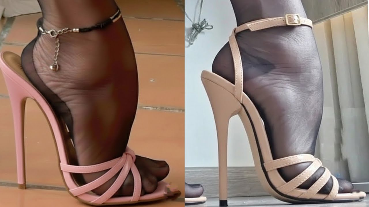 Gorgeous sheer nylon stockings with stiletto mules high heels sandals & pumps 👠