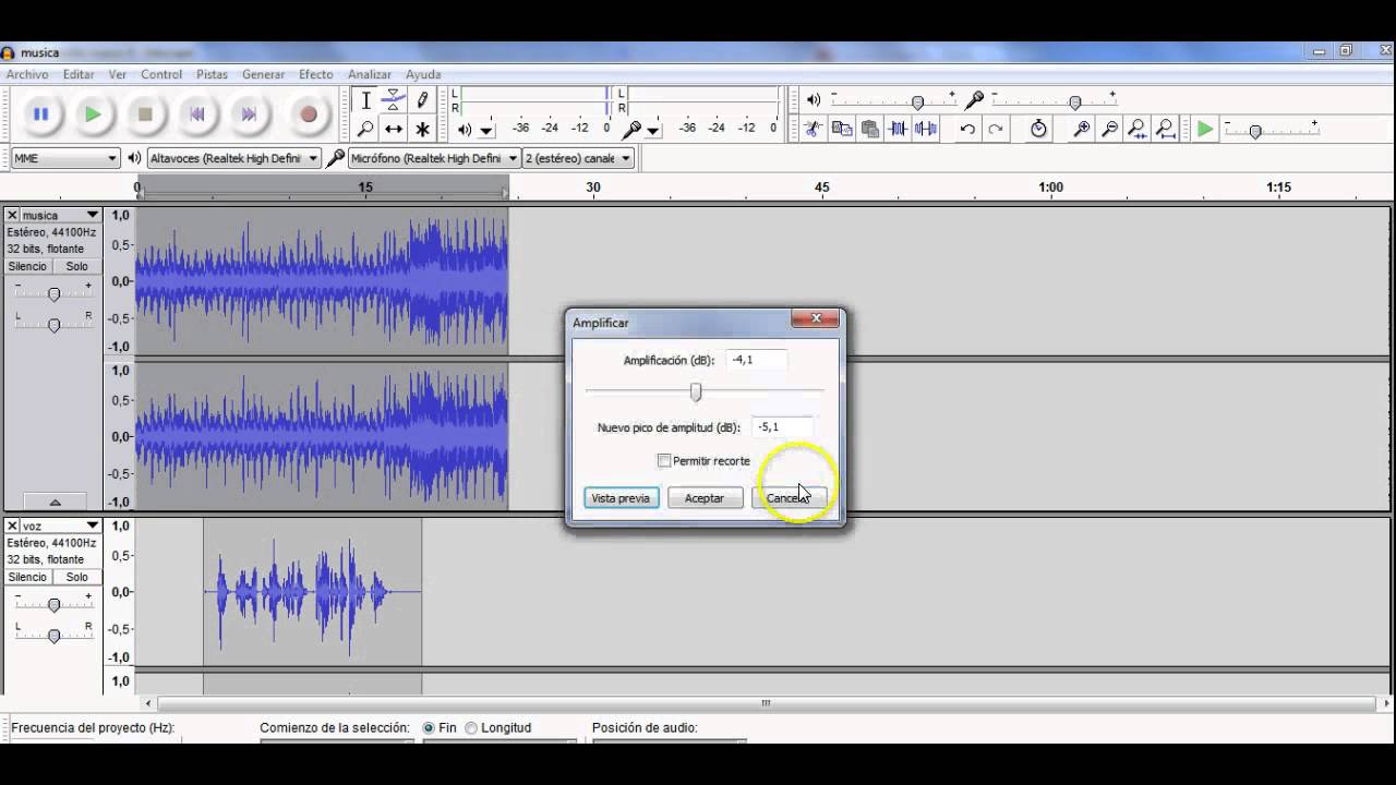 Audacity.Combinar voz y audio