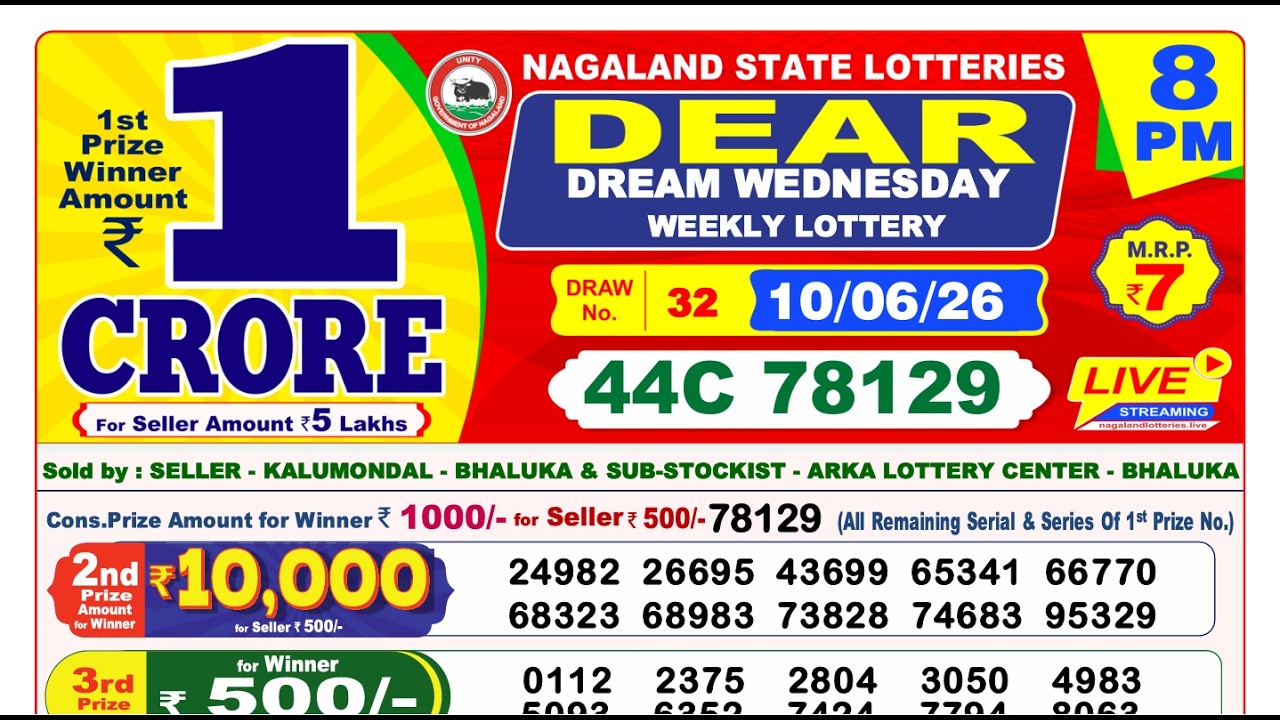 Dear Nagaland State Lottery Live Result 8 PM | Dear Lottery Live Today | 10.06.2026 | Lottery Sambad