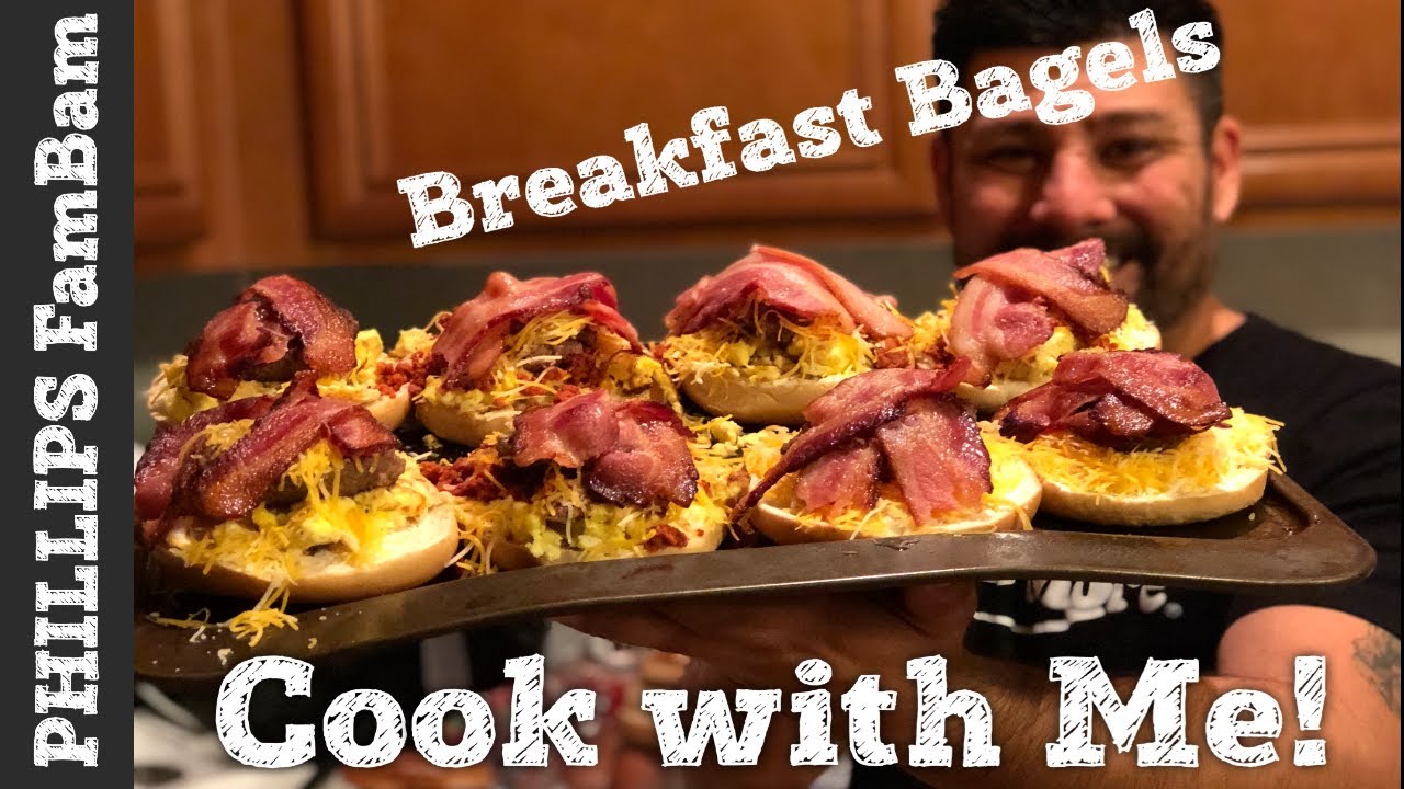 COOK WITH ME | BREAKFAST BAGEL SANDWICH IDEAS | BACON EGG & CHEESE | PHILLIPS FamBam