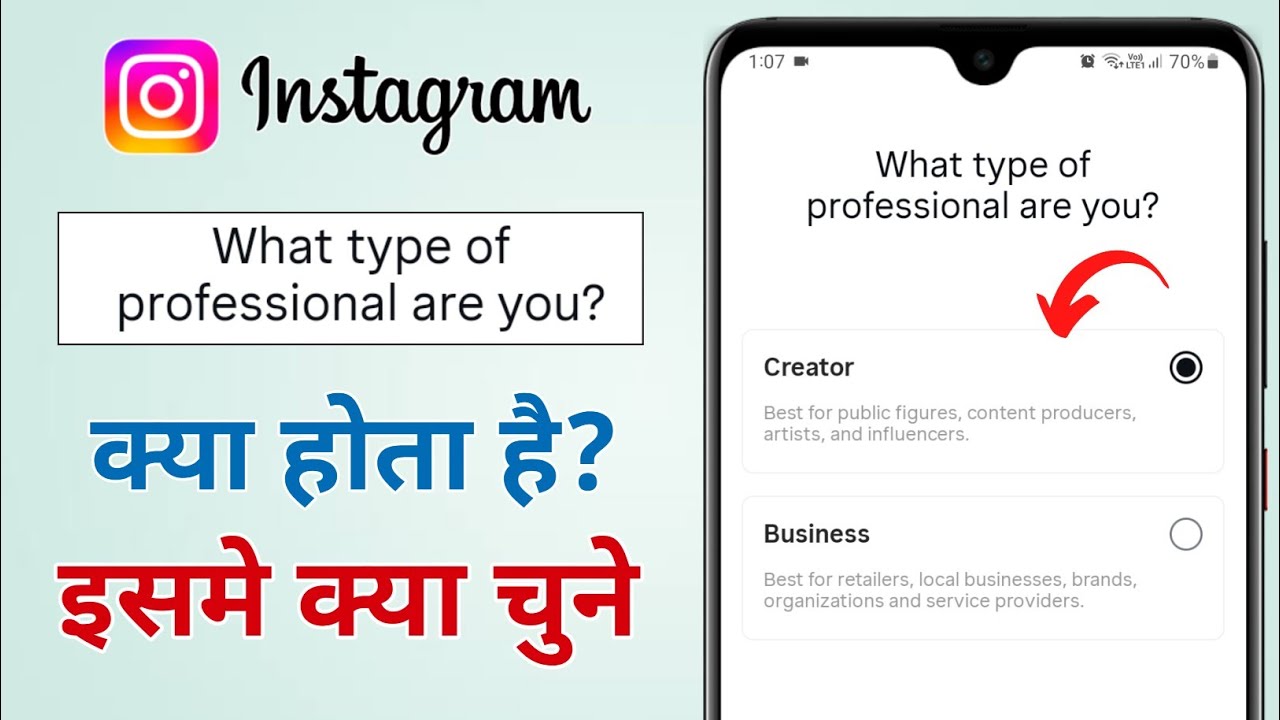 Instagram mein What type of professional are you का मतलब क्या होता है, इसमे क्या चुने?