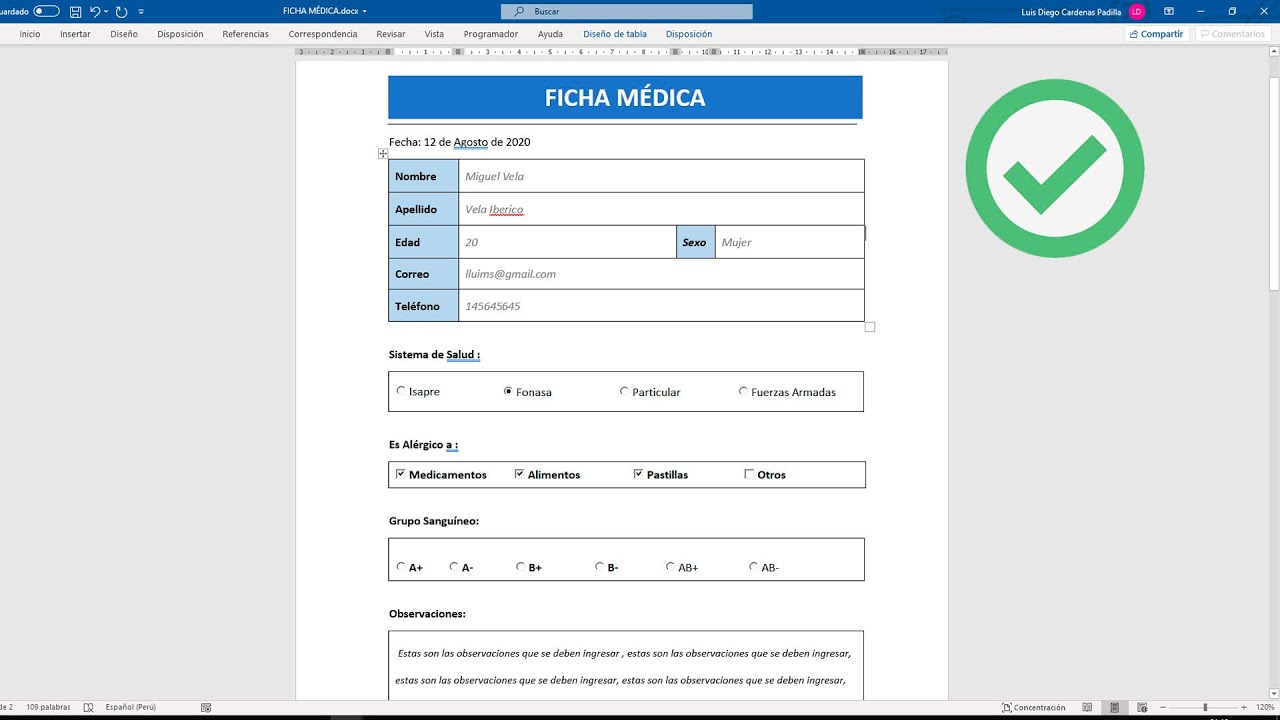 Como crear un formulario para rellenar en WORD