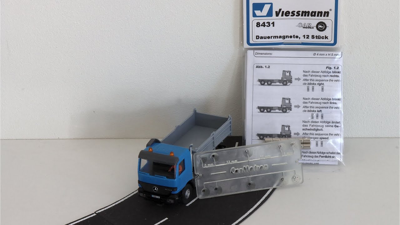 Viessmann CarMotion grootlicht inschakelen met behulp van magneten (artikel nr. 8431).