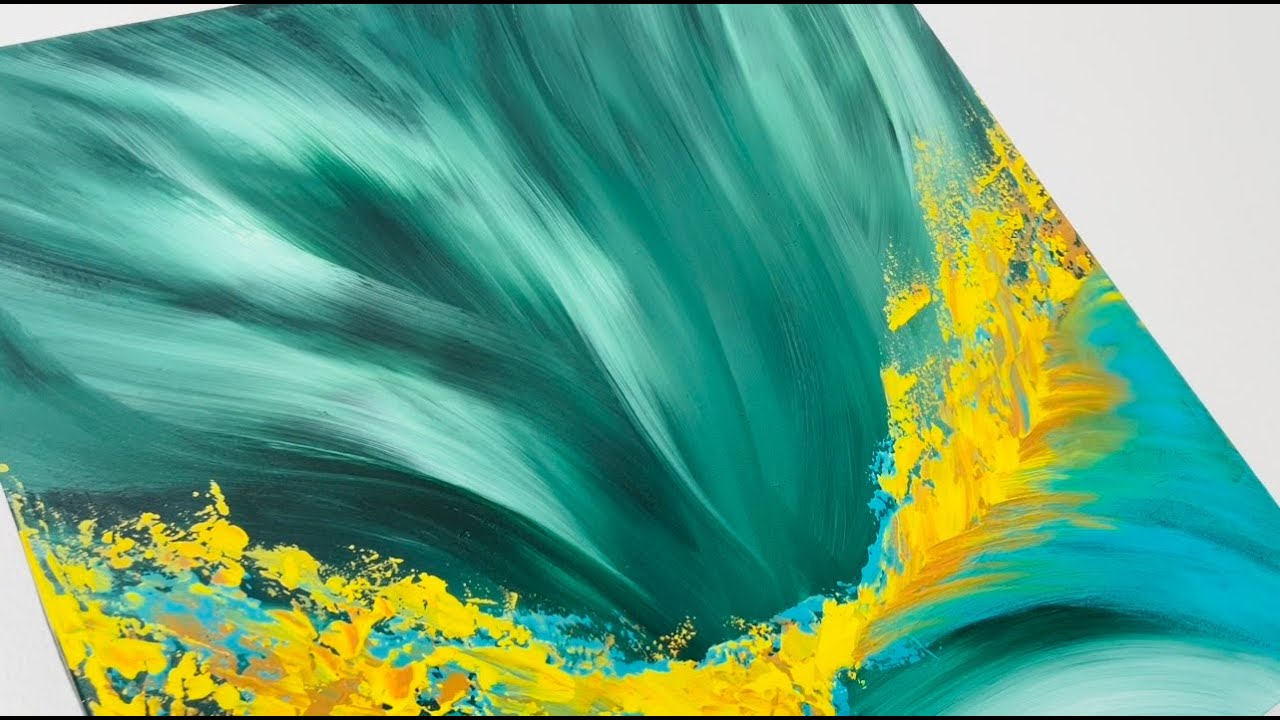 Easy Abstract Painting on a Large Canvas. Enjoy The Beauty of Green. #abstractpainting #abstractart
