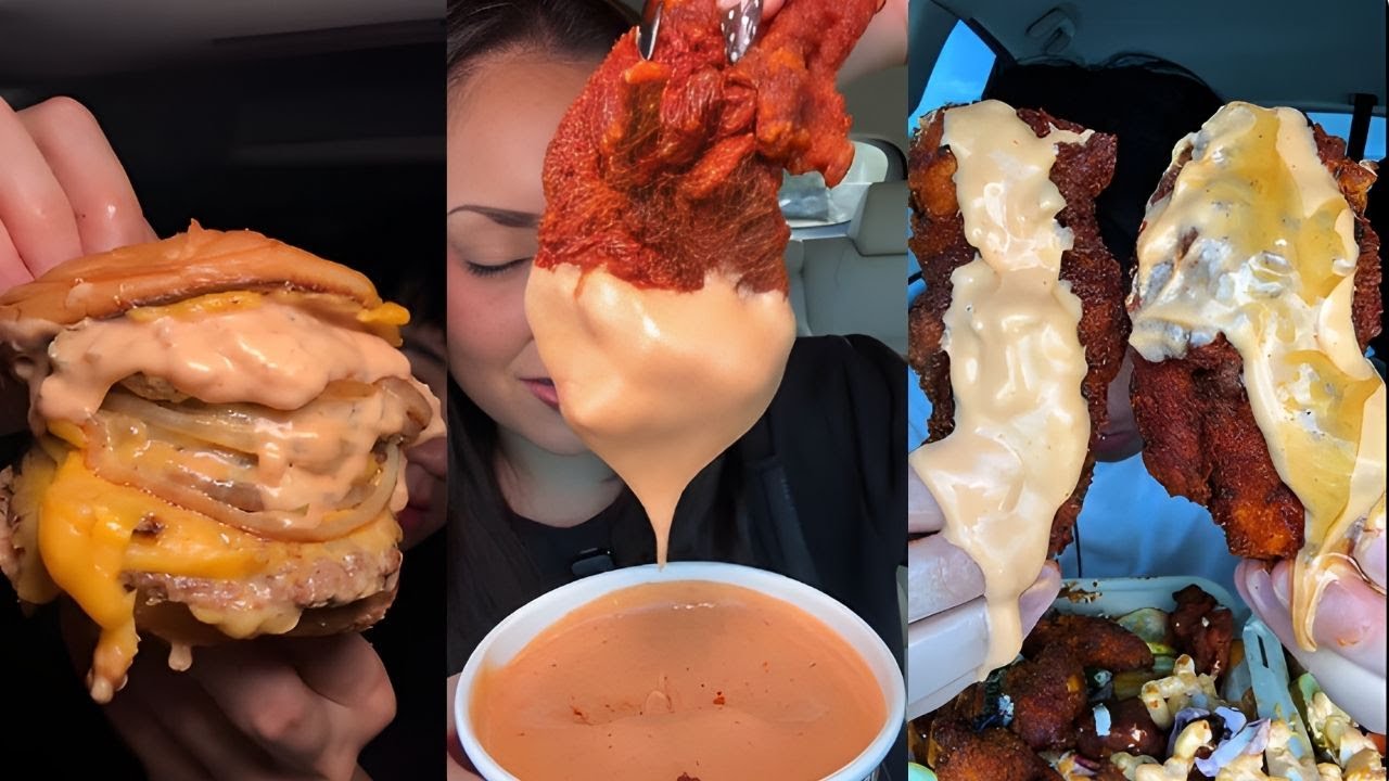 TIKTOK Mukbang Compilation | Dave's Hot Chicken, Wingstop, Shake Shack, Raising Canes & more