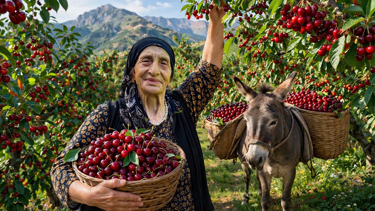Урожай вишни у 94-летней бабушки: ее дочери превращают вишню в восхитительное варенье и компот!