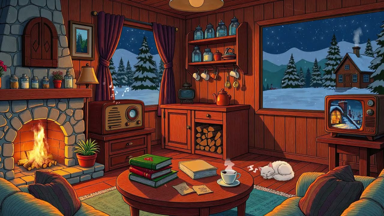 It's the 1950s and you're listening to classic jazz on a snowy day in a cozy New York City apartment