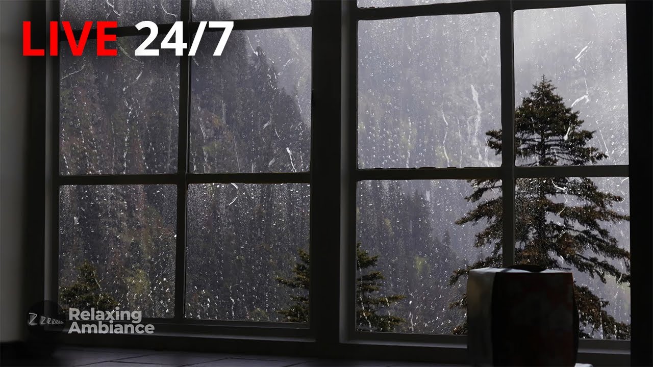 🔴Rain Sound On Window with Thunder SoundsㅣHeavy Rain for Sleep, Study and Relaxation, Meditation