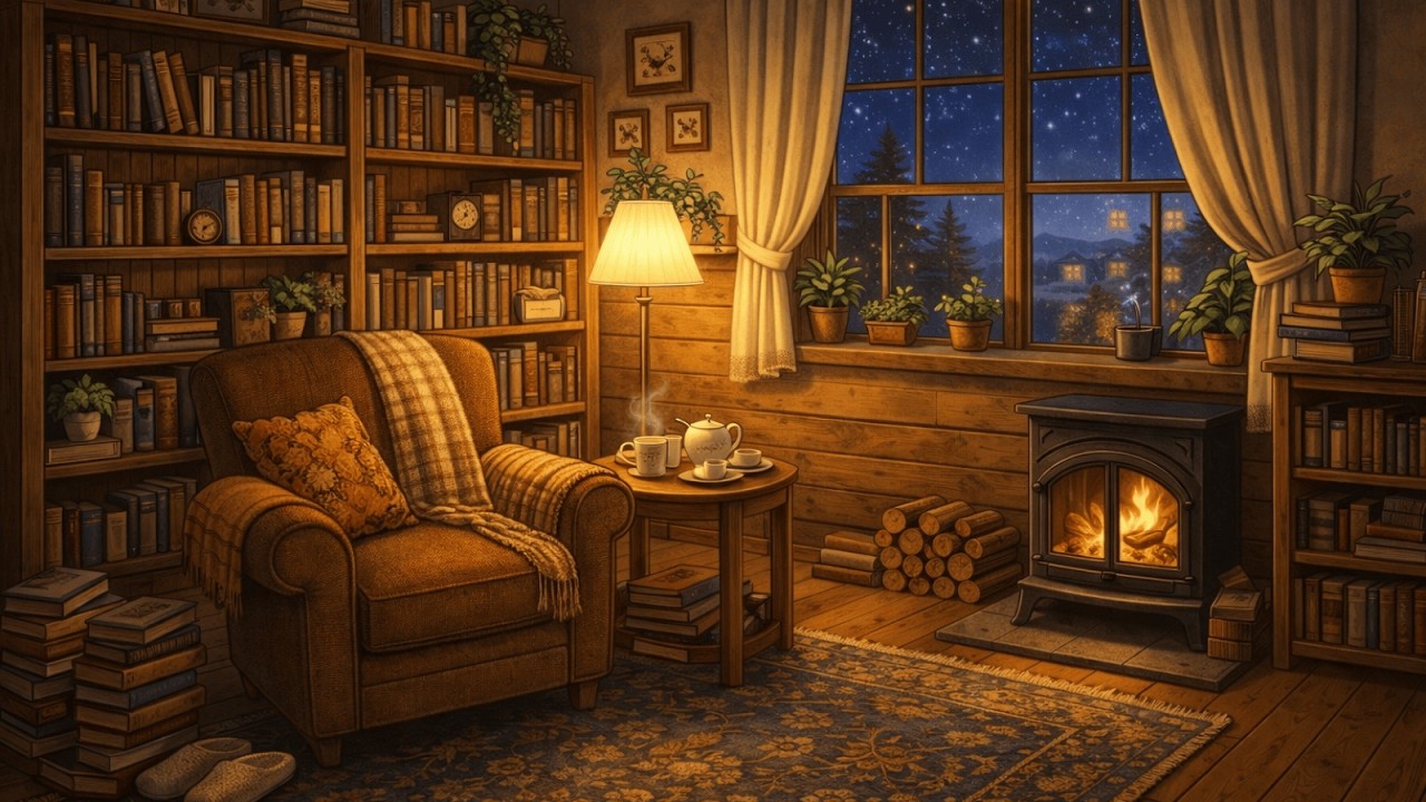 Vintage Jazz in a Cozy Reading Room 📚 1940s Fireplace Ambience & Soft Night Jazz