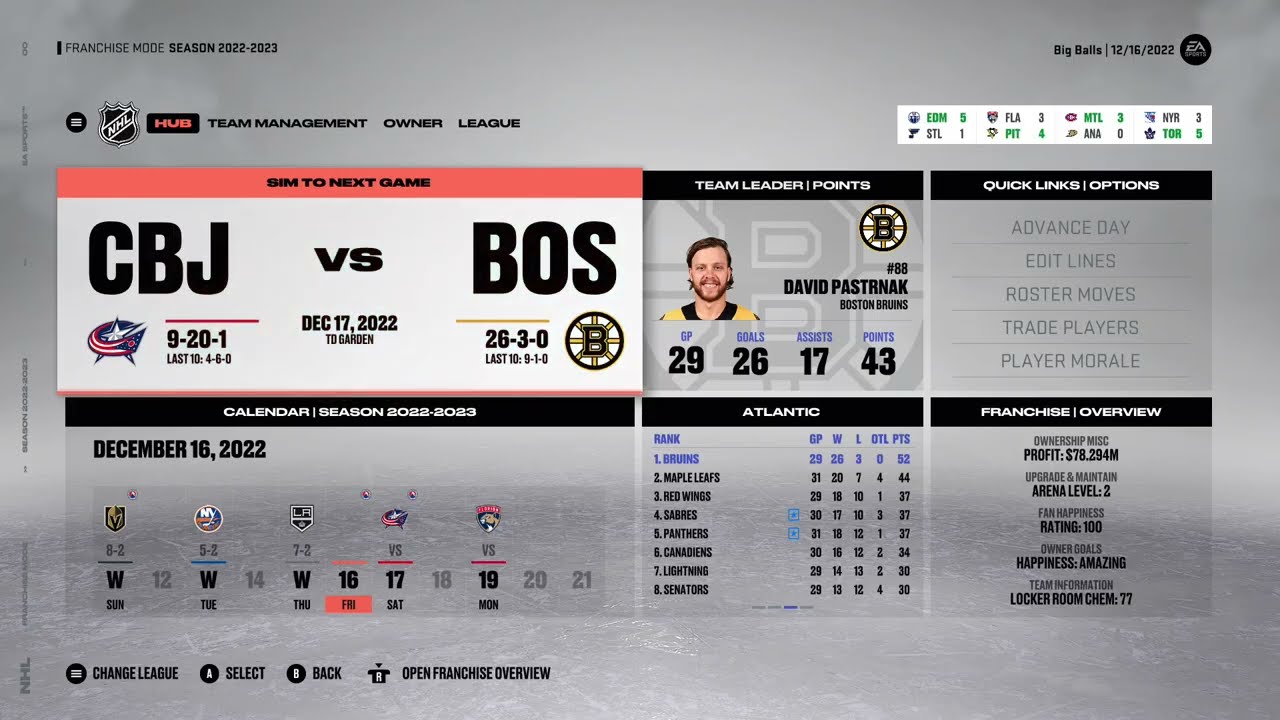 Franchise Mode Player Morale Screen in NHL 23 (Xbox One)