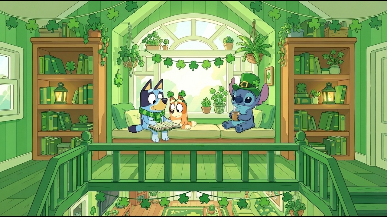 Lucky Study Loft with Stitch & Bluey 🌿 Gentle Lofi for Study & Work 📖 Peaceful St. Patrick’s Day