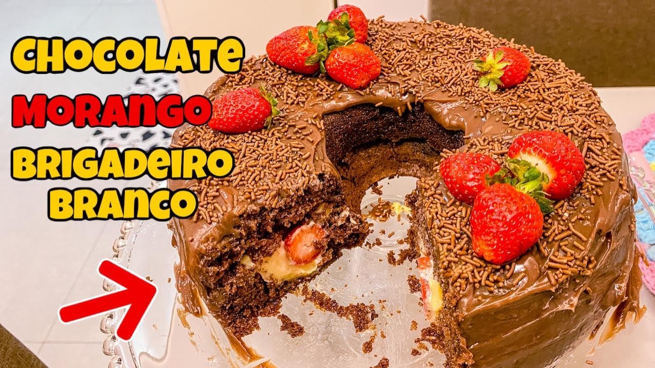 BOLO DE CHOCOLATE COM RECHEIO DE MORANGO *mega f&aacute;cil de fazer