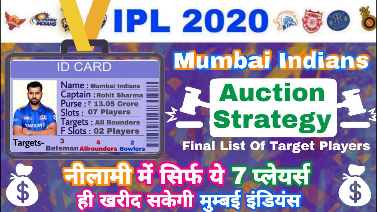 IPL 2020 - Mumbai Indians Auction Strategy & Target Players For IPL Auction | MY Cricket Production